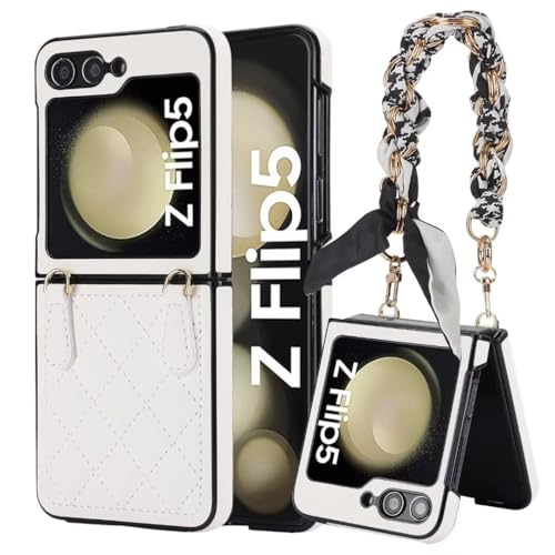 Coque Samsung Z Flip 5 en cuir premium blanc au design luxe avec foulard