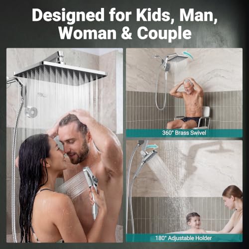 KOSNEW 12" Rainfall Shower Head & Handheld Combo (Chrome Polished) - image 5