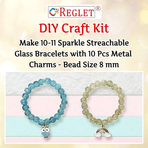 Image of 10 Pcs Charms + 250 Pcs Single Shade Sparkle Glass Beads for Bracelet Making Kit for Women - Beads for Jewellery Making Kit - Bead Set - Crystal Bead Craft - 8mm