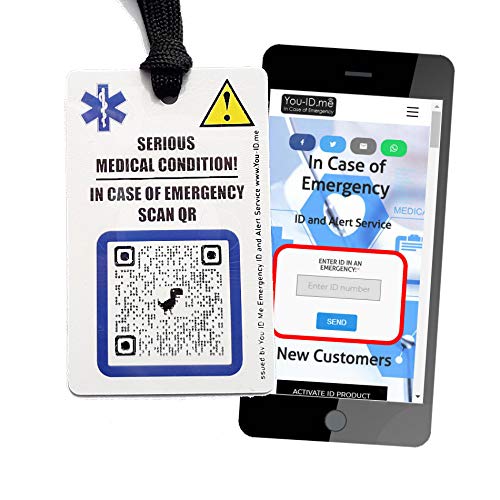 Medical Alert Card. Emergency ID Smart Card. NFC QR Code. Store Vital ID Contact Numbers. in Case of Emergency. Your Medical Info Accessible from Mobile Phone Smartphone. Lanyard Included
