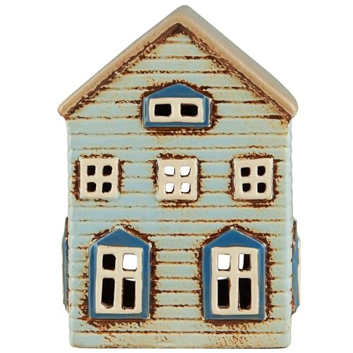 B Laursen Lichthaus THORSHAVN für Teelicht HELLBLAU 16 cm Haus Teelicht Keramik – Miniatur