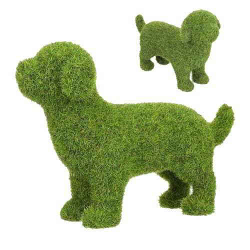 Angoily Dog Figurine European Style Garden Ornament with Yarn Flocking Outdoor Patio Lawn Decor...