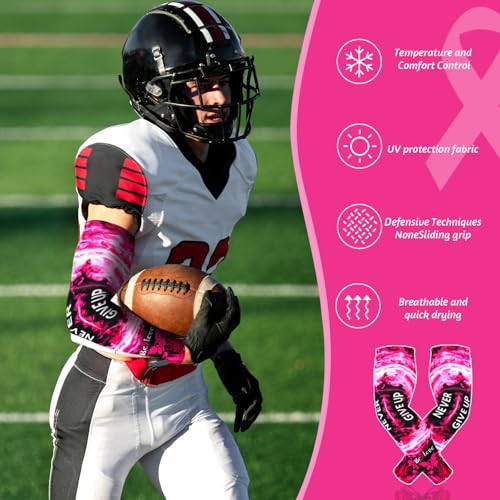 SNOWSTAR Sports Pink Ribbon Breast Cancer Awareness Arm Sleeve Compression Fit No Slip Football Flames3