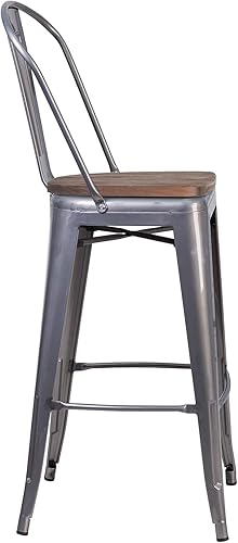 Miniatura 7 de Taburete Flash Furniture de bar, hecho de metal para interior y exterior, Metal, Negro