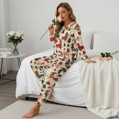 Image of Women's 2 Piece Printed Pajama Set Long Sleeve Sleepwear Set with Long Pants Casual Lounge Sets with Pocket