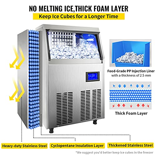 Eiswürfelbereiter mit Wasserablaufpumpe 33LBS Aufbewahrung Edelstahl Intelligenter Touchscreen Automatische Reinigung… – Bild 7