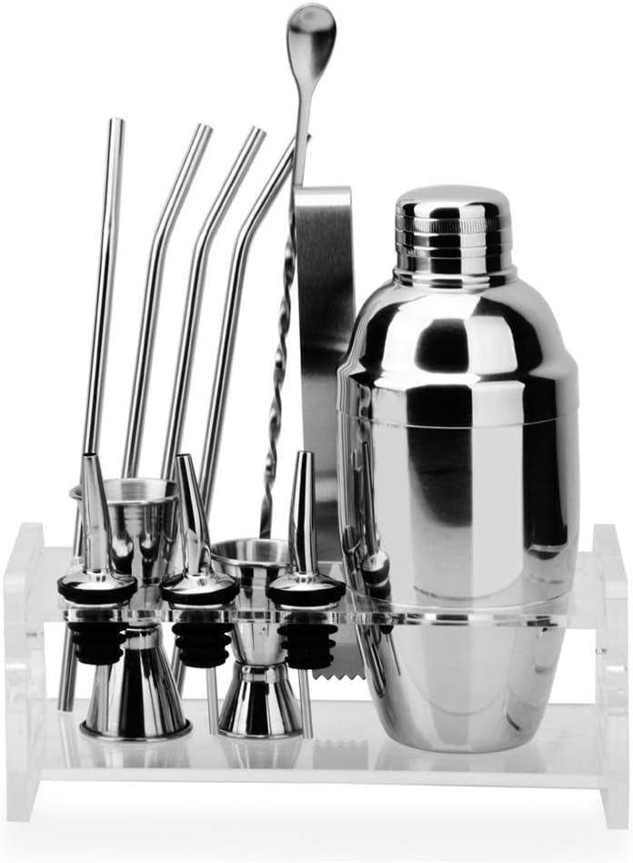 Set de Coctelera Boston Profesional 13 Piezas Acero Inoxidable y Base Acrílica 350ml