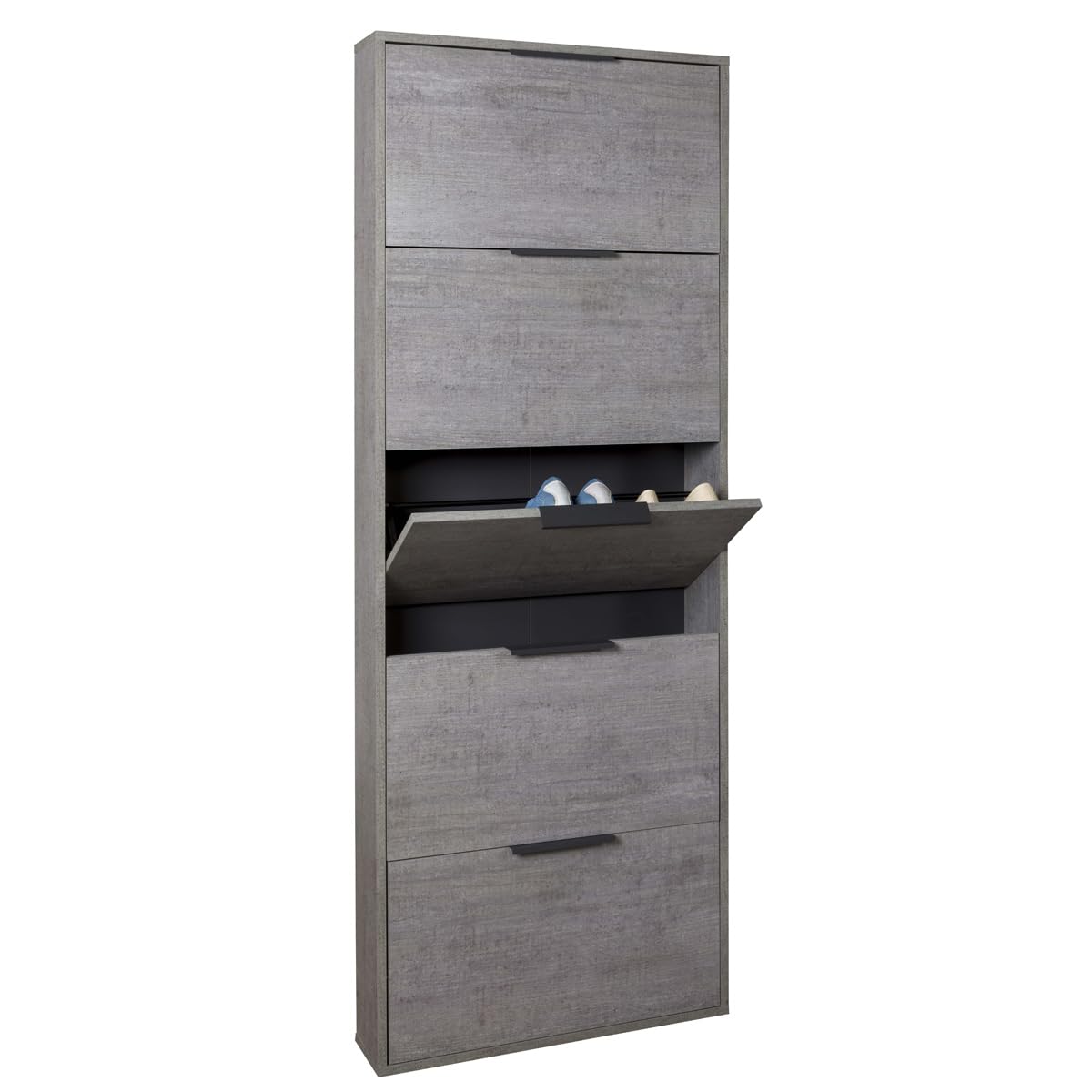 Yellowshop - Mobile portascarpe scarpiera Slim Salvaspazio 3/5 ante a ribalta Bambey disponibile Bianco opaco, Cemento, Rovere Artisan Made in Italy (5 Ribalte Cemento)