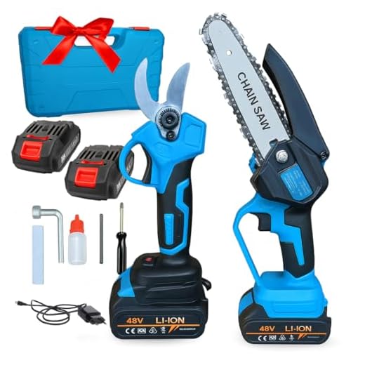 Kit Potatura a Batteria 48V – Forbici Elettriche Taglio 25mm + Mini Motosega 6" Senza Fili – Cesoie Potatura Alberi Rami Spessi, 2 Batterie, Valigetta, Attrezzi Giardino Orto Ulivo Fai da Te