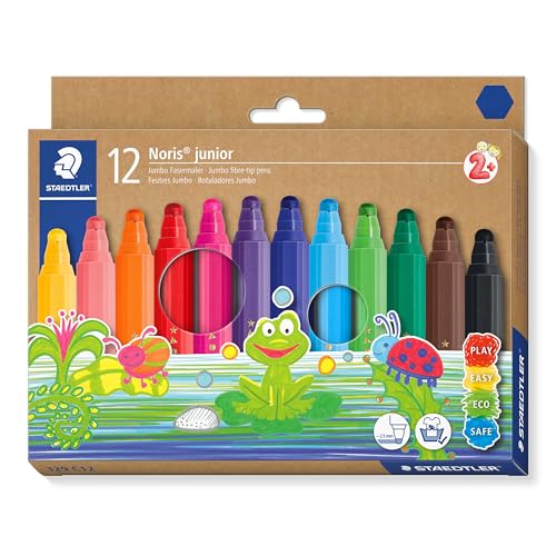 STAEDTLER Noris® junior 329 Fasermaler,hexagonale Schaftform ideal für kleine Kinderhände, Umweltfreundliche Kartonverpackung.329 C12