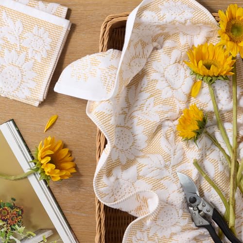 Martha-Stewart-Woodland-Harvest-Jacquard-Sunflowers-Kitchen-Towel-2-Pack-Set-100-Cotton-with-Absorbent-Honeycomb-Texture-Decorative-Kitchen-Towels-Yellow-16X28 Martha Stewart Woodland Harvest Jacquard Sunflowers Kitchen Towel 2 Pack Set 100 Cotton with Absorbent Honeycomb Texture Decorative Kitchen Towels Yellow 16X28