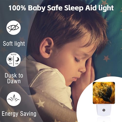 Image of Crow with New Moon Night Light Plug into Wall, Flying Crow Dusk to Dawn Night Light,0.5w Energy Saving Sleep Friendly Nightlights for Kids Boys Girls Home Decor