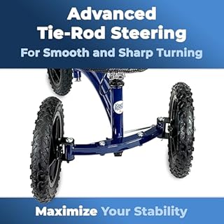 KneeRover Original Steerable All Terrain Knee Scooter – Heavy Duty Foldable Knee Walker & Mobility Aid for Adults with Adjustable Handlebar and Large Wheels (Blue)