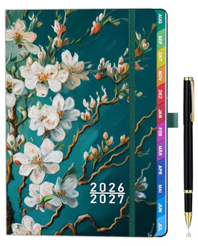 ZXHQ Lehrerplaner/Schulplaner 2026–2027 A5+, Praktischer Lehrerkalender mit Monatsübersicht, Farbig Gestaltete Innenseiten & Monatsregister, Hardcover, Innentasche, 208 Seiten, 16,5 x 22 cm, Türkis