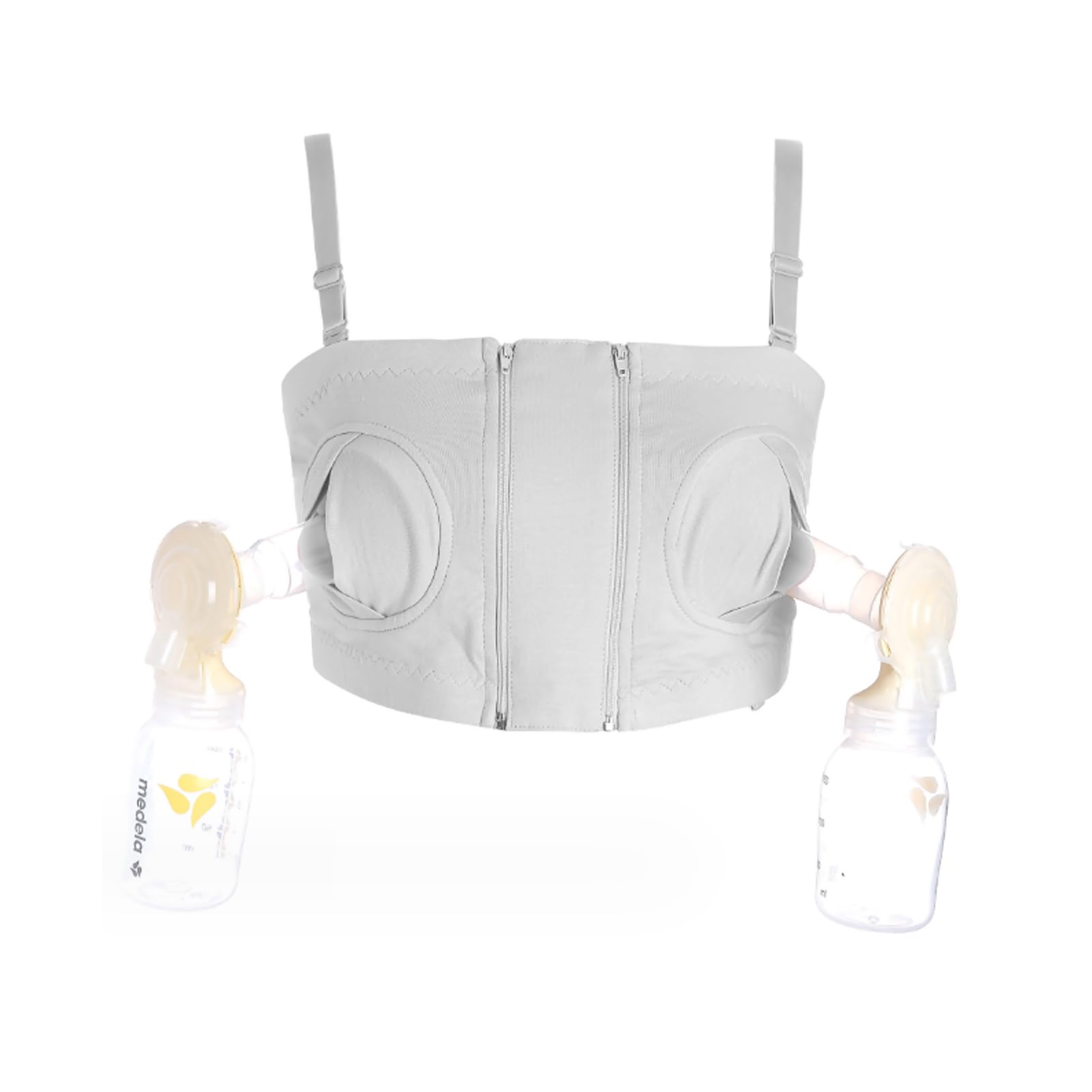 BeauentyNursing Bra with Double Zipper, Hands Free Pumping Bra, Nursing Bras for Breastfeeding, Breast Pumps Bra Suitable for Maternity Moms, Adjustable Bra Fits All Womens