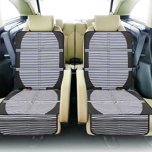 Image of Car Seat Protector for Child Car Seat, 2 Pack Baby Car Seat Covers with Mesh Pockets & Non-Slip Backing 600D Durable Seat Protector Under Baby Car Seat for Car Back Seat (Stripe, Large)