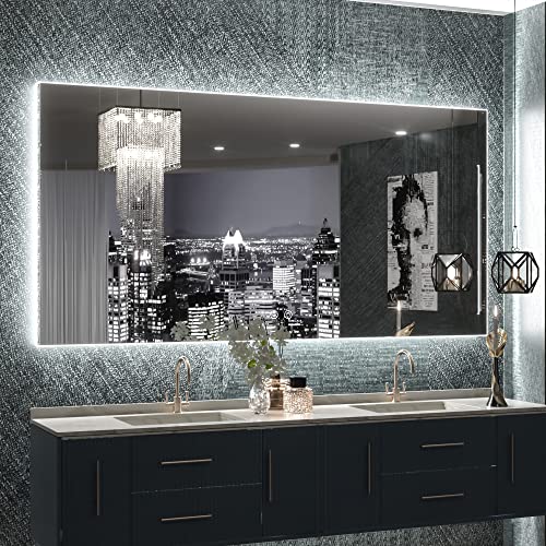 TETOTE 48 x 24 LED Backlit Bathroom Mirror with Light,3Color White/Warm/Natural,Anti-Fog Lighted...