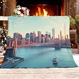 Kuscheldecke XL 150x200cm Modernes New Yorker Stadtmuster wasserdichte Decke aus Flanell-Sherpa Blau Bettwäsche Wohndecken Couchdecke Decken für Sofa Couch & Tagesdecke