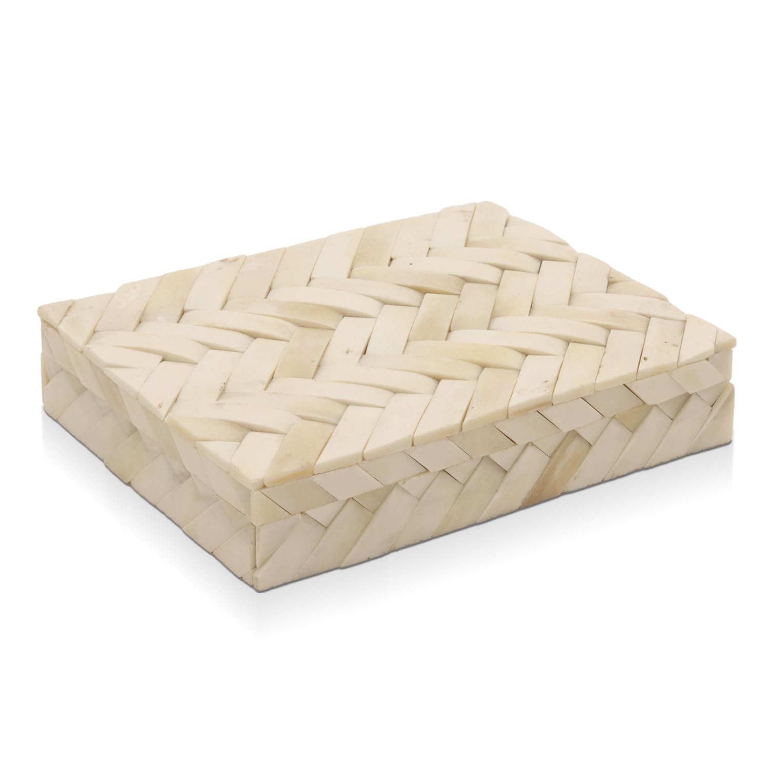 Handicrafts Home Women's Ivory-Braid Decorative Storage Box 8X6, Modern Home Decor Accent Box With Lid, Photo Keepsake Box, Shelf Organizer, Bohemian Memory Box, Small Jewelry Box For Coffee Table Decor, Ivory Braid