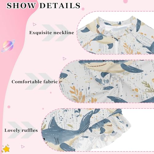 ALAZA Cartoon Shark Leaf Blossom Girls One Piece Swimsuit Long Sleeve Rash Guard Swimsuits UV 50+ Swimwear Zipper4