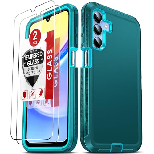 LeYi for Galaxy-A15-5G Phone Case: 3 in 1 Full Body with 2Pcs Glass, Teal - image 1