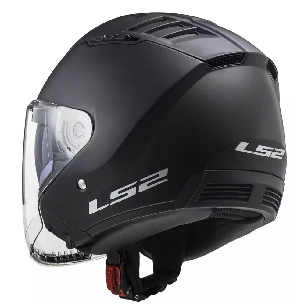 Designed LS2 OF600 Copter II Negro Mate Bluetooth Sena Integrado - Casco de Moto Jet Abierto con Visor Solar - Helmets Unisex Hombre y Mujer - Homologado ECE 22.06