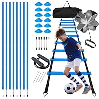 DASIAUTOEM Fussball Trainingszubehör Set, Slalomstangen Fussball Trainingszubehör mit 6 Slalom Poles, Fußball Trainingsset mit 5m Koordinationsleiter und 10 Kegel für Koordinationstraining, Slalom