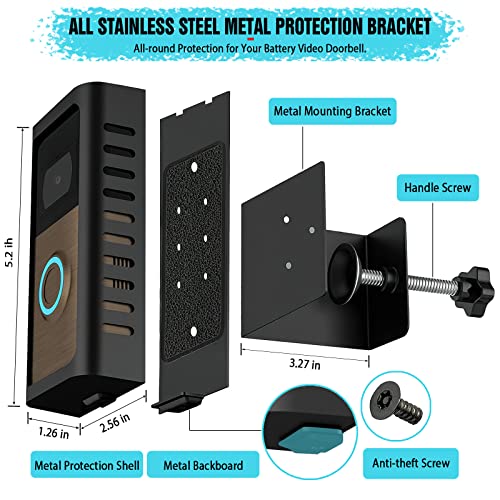 Puuuci Anti-Theft Doorbell Door Mount For Battery Video Doorbell 1/2/3/3 Plus/4/Plus/(2020 Release), No-Drill Steel Metal Doorbell Mounting Bracket Accessories For Apartment, Home, Business #TOP2