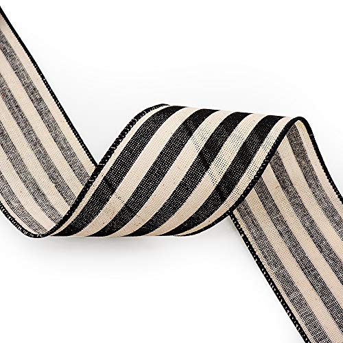Ct Craft Llc Stripes Canvas Cotton Ribbon For Christmas, Home Decor, Gift Wrapping, Diy Crafts, 2.5 Inch X 10 Yards X 1 Roll, Ivory/Black Stripe #TOP3