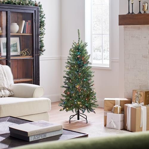National Tree Company 4.5 ft Pre-Lit Kingswood Fir Slim Artificial Christmas Tree, 150 Multicolor Lights, 330 Tips, Includes Stand, Green by National Tree Company - Image 4