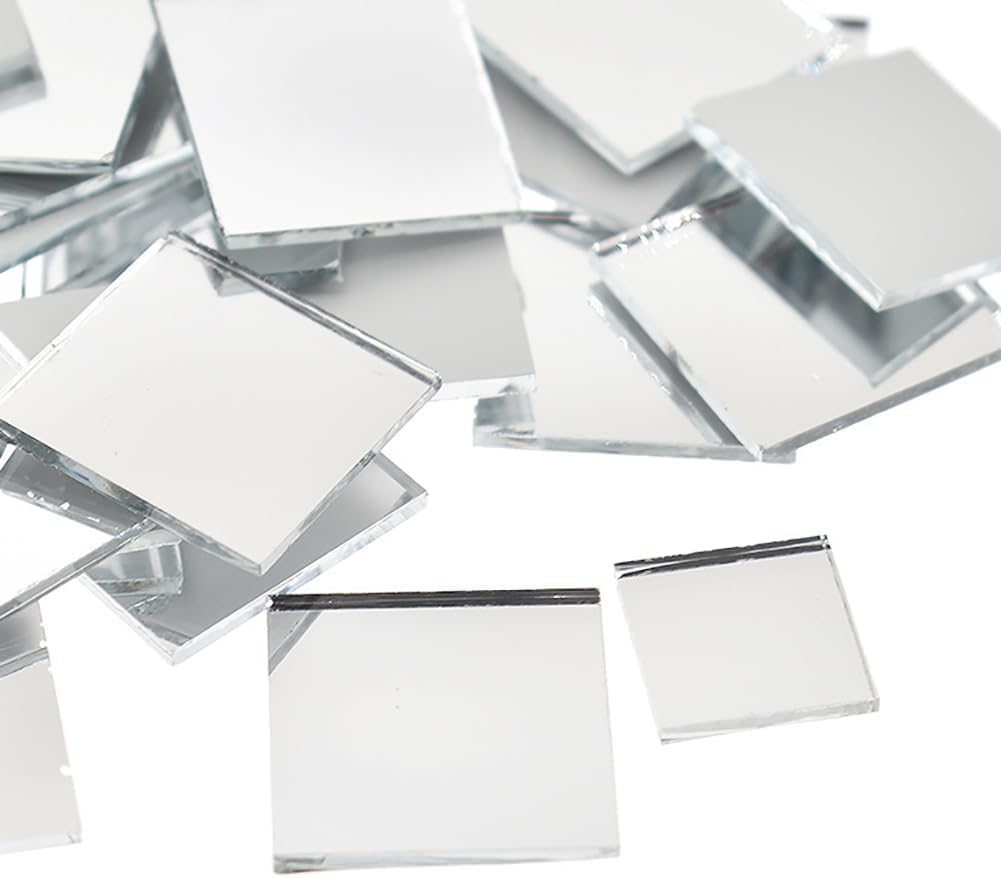 100 Pcs 0.4 Inch Glass Craft Mirrors Mini Size Square Mirror Small Adhesive Mirror Tiles Mosaic Tiles for Crafting Decorative Mirror Wall Stickers