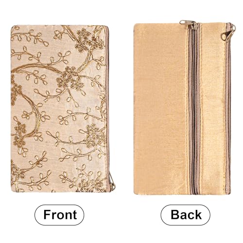 Image of Kuber Industries 2 Pcs Polyester Hand Purse for Woman with Zip | Lightweight & Compact Ladies Purse /Wallet for Travelling, Party, Wedding & Events | Embroidery Design - Cream