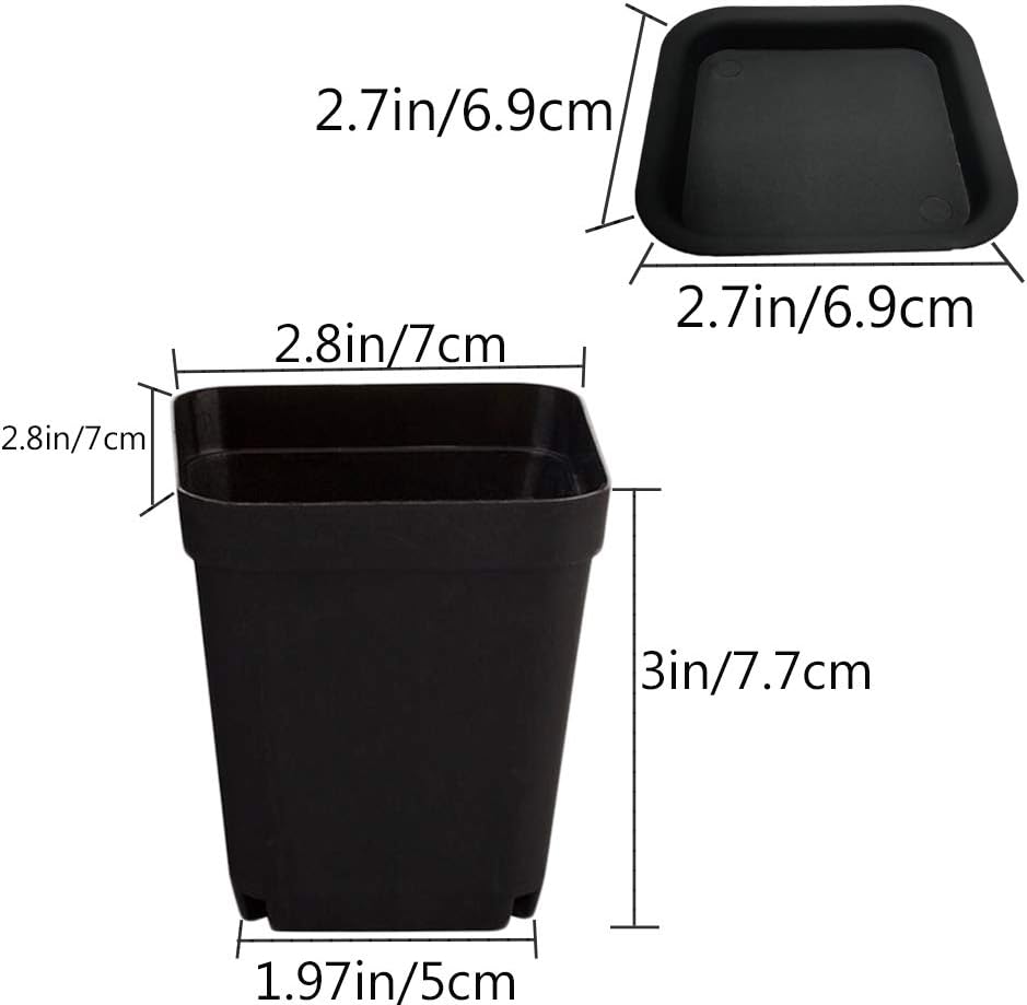 OJYUDD 24 Pack 3 Inch Black Nursery Pot Flower Pots Square Plastic Plant Pot Plastic Starter Pots with Saucer Basket Indoor Outdoor for Your Room,Garden Office and Balcony Decor - Image 2