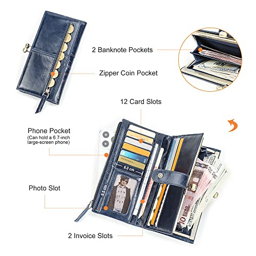 CONTACTS Kiss Lock Wallet for Women Leather Clutch Wallet Vintage Coin Purse RFID Wallet Bifold Blue Card Phone Holder4