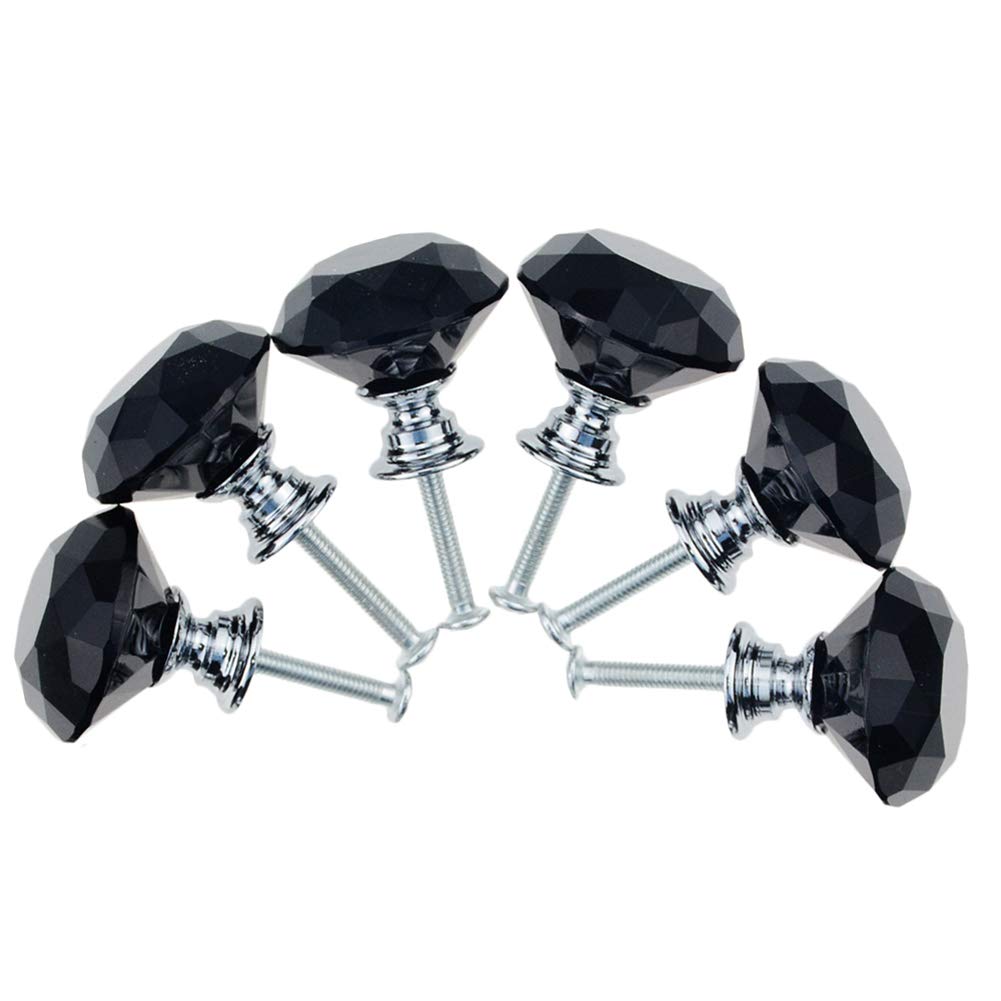 BOZONLI 6pcs 30mm Black Crystals Glass Drawer Knobs Cupboard Knobs Door Knobs Cabinet Handle Drawer Pull Handle with Screw
