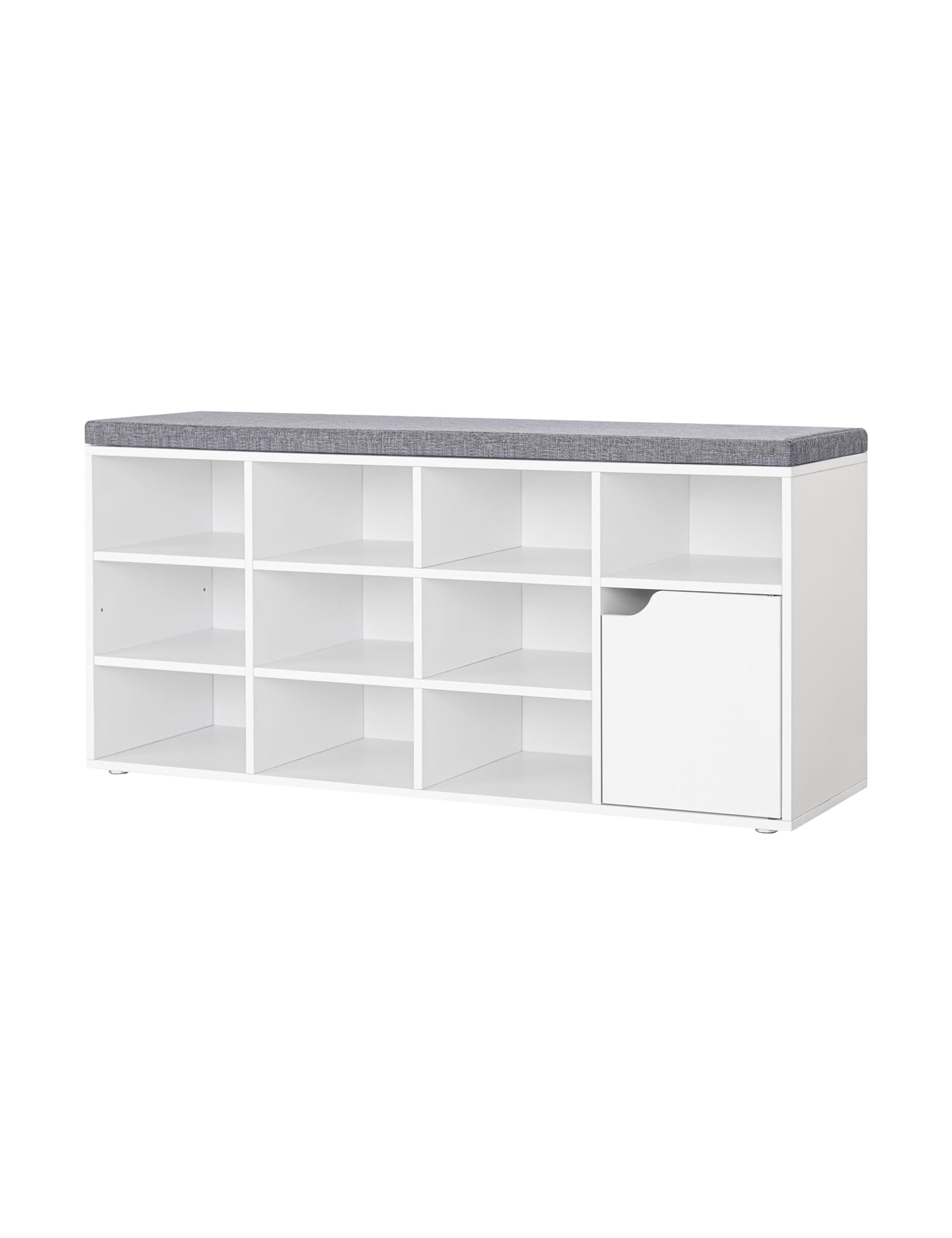 DINZI LVJ Shoe Bench, Entryway Storage Bench with Door and 10 Cubbies, Cubby Shoe Rack with Adjustable Shelves, Shoe Organizer Cabinet for Living Room, Bedroom, Mudroom, Garage, White