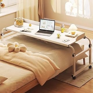 Laptopwagen über dem Bett, Schreibtisch, mobiler Überbetttisch mit Rädern, Computertisch mit Rädern, höhenverstellbar, Essenstablett, Schreibtisch, rollender medizinischer Tisch, Stehtisch ü