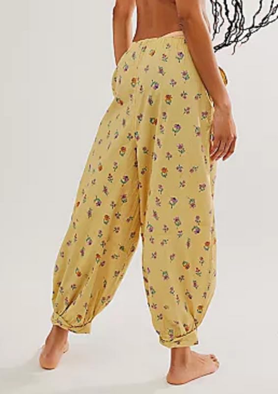NUFIWI Women’s Floral Print Low Waist Harem Pants Cute Elastic Waist Loose Fit Lounge Pants Casual Slacks Beach Baggy Trouser4