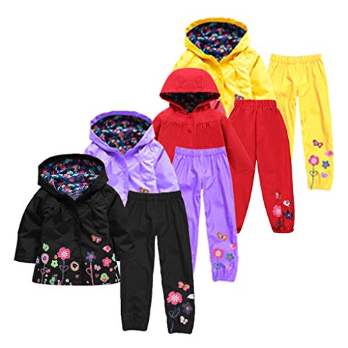 Girl Baby Kid Waterproof Hooded Coat Jacket Outwear Toddler Rain Suit Raincoat Hoodies with Pants Lightweight Raincoat p3634