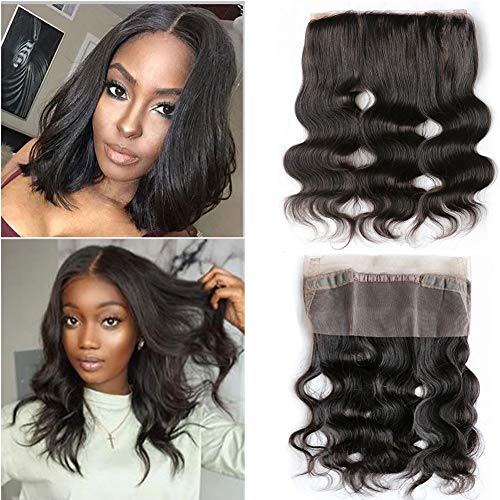 Brazilian Hair 360 Frontal Body Wave 16 Inch Pre Plucked Closure with Baby Hair All Around Natural Hairline 150 Density Braizlian Virgin Hair 360 Lace Frontal Closure Natrual Color