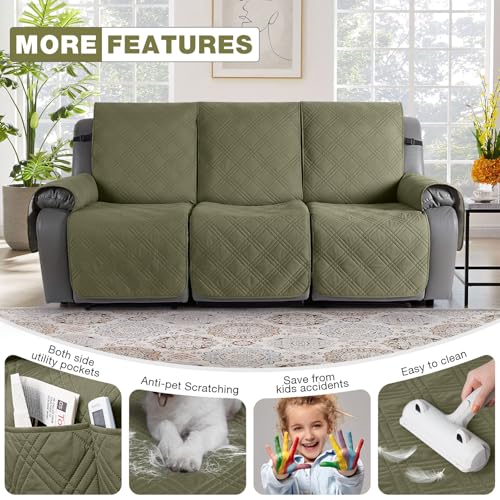 Image of TAOCOCO 100% Waterproof Recliner Sofa Cover, Non Slip Split Couch Covers for Reclining Couches with Straps, Washable Reclining Sofa Cover Furniture Protector for Kids Pets(3 Seater, Green)