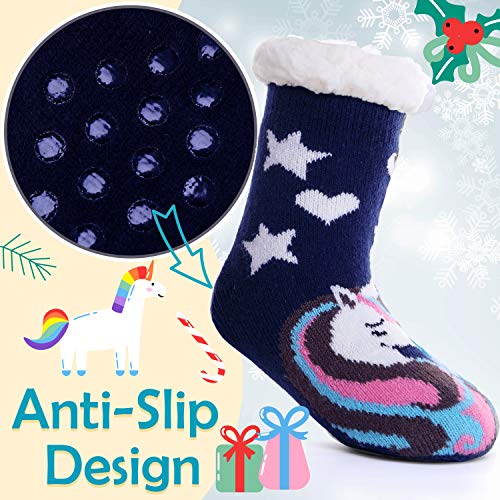 Image of MOGGEI Girls Slipper Fuzzy Socks Kids Boys Fluffy Fleece Lined Warm Plush Sherpa Winter Child Home Socks