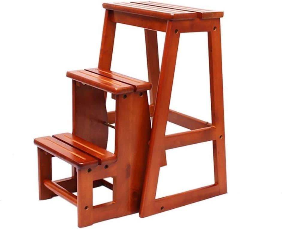Étagère à 3 étages en bois et chaise d'échelle pliante OKUOKA