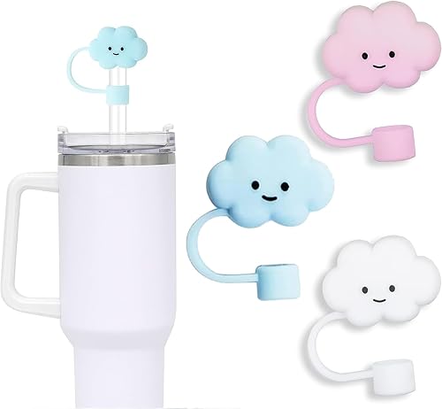Cubierta de popote de 0.394 pulgadas, 3 fundas de popote en forma de nube para vaso Stanley Cup de 40 oz y 30 onzas, tapas de paja a prueba de