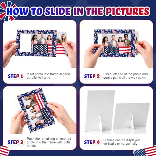 Image of AmazingSpark 50 Pack Patriotic Picture Frames 4x6, Independence Day Photo Booth Frames Bulk, Flag Day 4th of July Paper Photo with Easel Back, Assorted USA Flag Designs for Party Table Decor