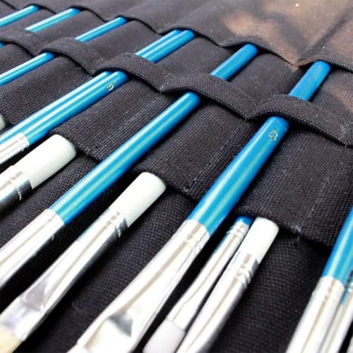 Image of 22 Slots Canvas Art Paint Brush Holder Artist Paint Brush Roll up Holder Watercolor Brush Storage Bag Paint Brush Carry Case Outdoor Cutlery Bag Makeup Brush Pouch