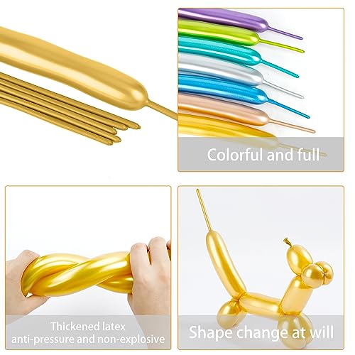 Image of 100Pcs Gold 260 Balloons, Long Balloon for Tying Balloon Arch, Latex Animal Long Skinny Twisty Magic Balloon Twisting Kit for Thanksgiving Halloween Christmas Valentines Day Party Decorations Supplies