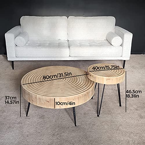 Uspeedy 2-Piece Farmhouse Wooden Coffee Table Set,Boho Coffee Table,Living Room Round Coffee Table Set,Nesting Table Round Wooden Finish With Ring Motif(Wood) #TOP1