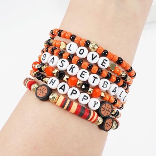 Image of Football Baseball Soccer Beaded Bracelets for Women Stackable Game Day Sports Theme Bracelet