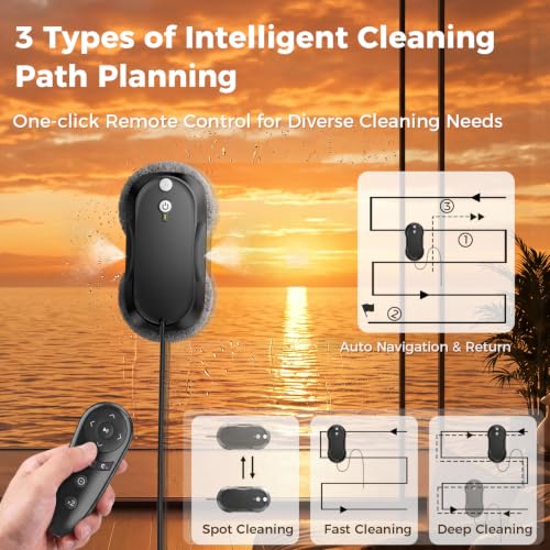 Image of KKI Window Cleaning Robot, Auto-Dual Spray,for High-Rise Windows 4min /㎡ | Robot Window Cleaner Dual Max 6400pa, Inside Outside 3 Cleaning Modes,Remote Control ,Anti-drop,UPS Battery 10Cloths